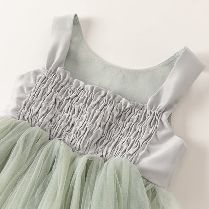 Toddler Girls Summer Grey Green Sleeveless Mesh Princess Dress