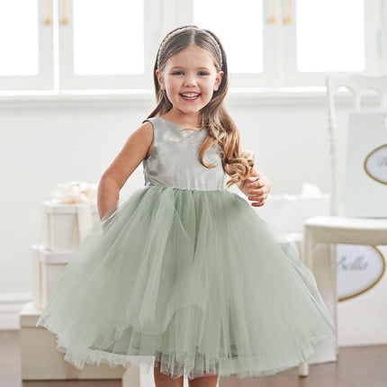 Toddler Girls Summer Grey Green Sleeveless Mesh Princess Dress