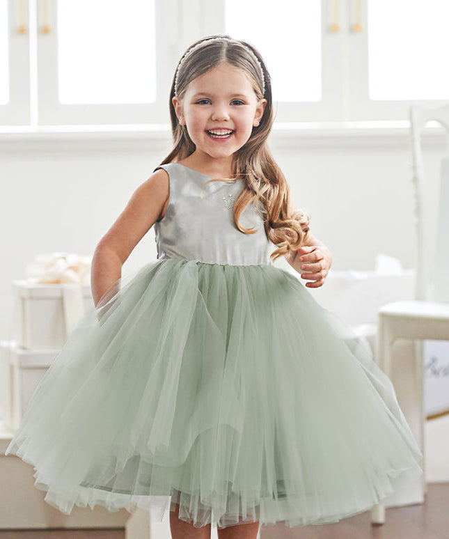 Toddler Girls Summer Grey Green Sleeveless Mesh Princess Dress