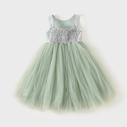 Toddler Girls Summer Grey Green Sleeveless Mesh Princess Dress