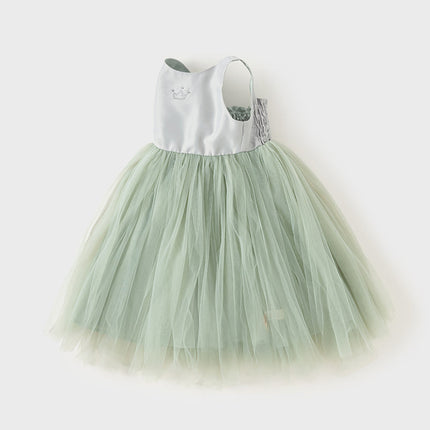 Toddler Girls Summer Grey Green Sleeveless Mesh Princess Dress