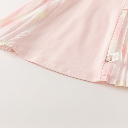 Toddler Girls Summer Short Sleeve Pink Pleated Dress