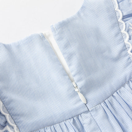 Girls Summer Cotton Light Blue Flutter Sleeve Graceful Party Dress