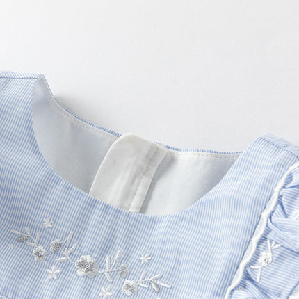 Girls Summer Cotton Light Blue Flutter Sleeve Graceful Party Dress