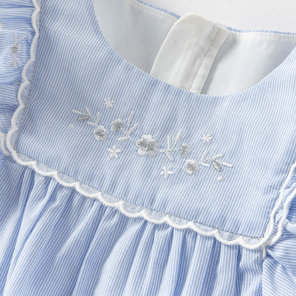 Girls Summer Cotton Light Blue Flutter Sleeve Graceful Party Dress