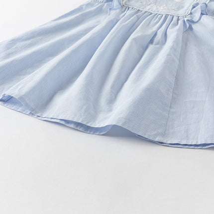 Girls Summer Cotton Light Blue Flutter Sleeve Graceful Party Dress