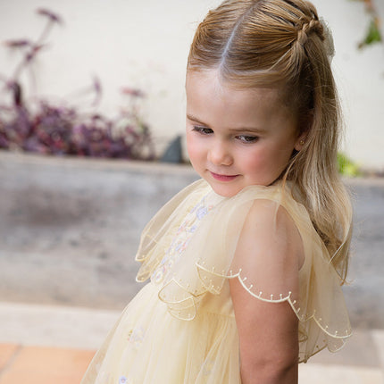 Girls Toddler Summer Yellow Mesh Princess Dress