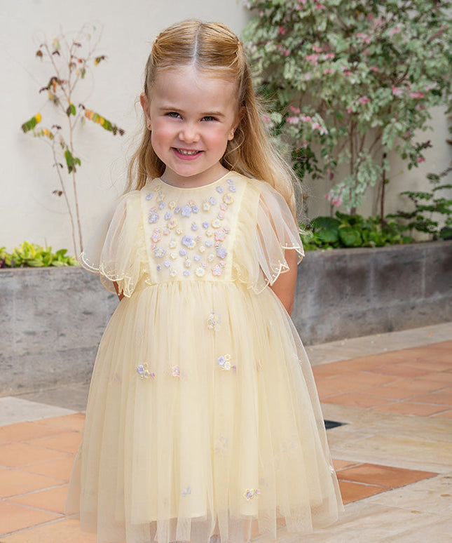 Girls Toddler Summer Yellow Mesh Princess Dress