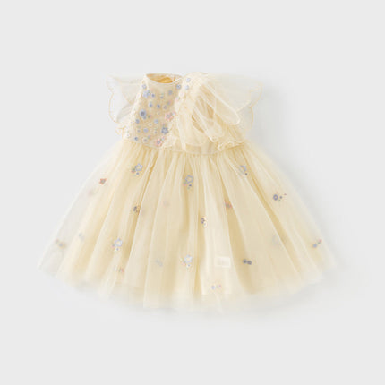 Girls Toddler Summer Yellow Mesh Princess Dress