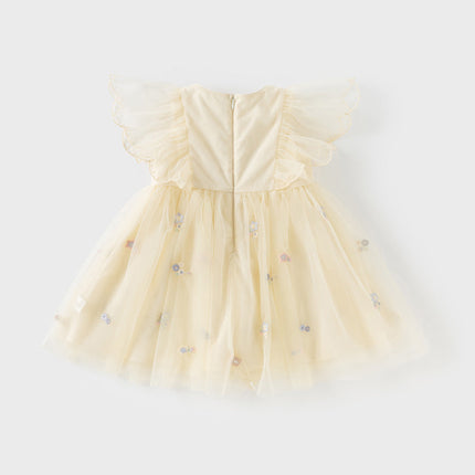 Girls Toddler Summer Yellow Mesh Princess Dress