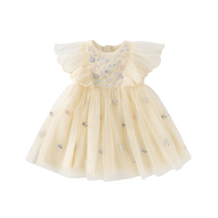 Girls Toddler Summer Yellow Mesh Princess Dress