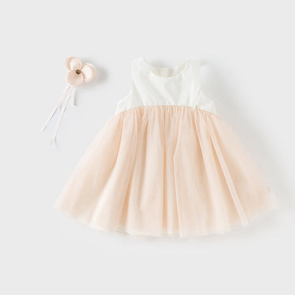Girls Summer Light Pink Floral Mesh Princess Dress