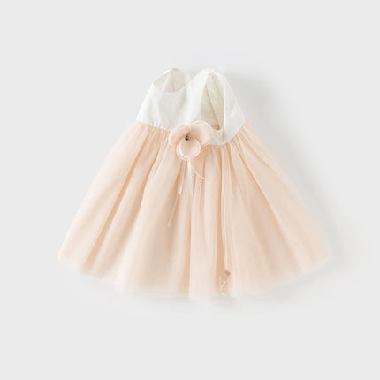Girls Summer Light Pink Floral Mesh Princess Dress