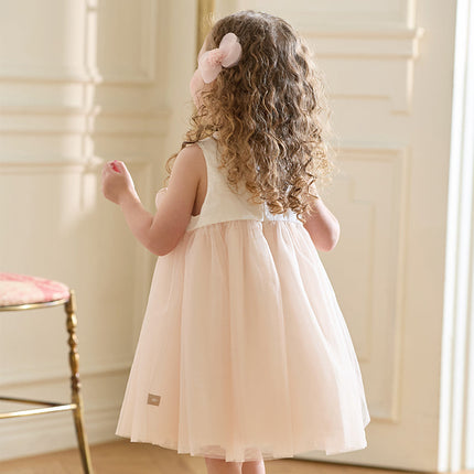 Girls Summer Light Pink Floral Mesh Princess Dress