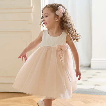 Girls Summer Light Pink Floral Mesh Princess Dress