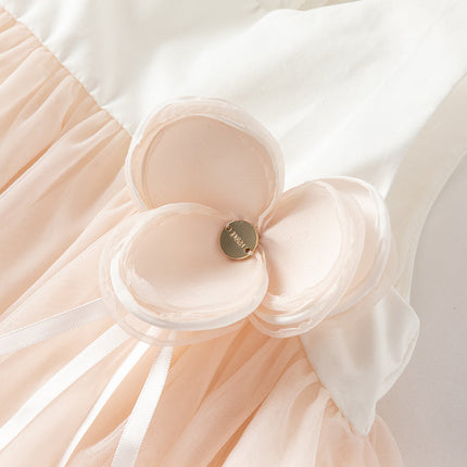 Girls Summer Light Pink Floral Mesh Princess Dress