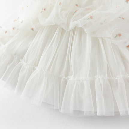 Girls Summer White Mesh Princess Dress