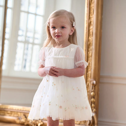 Girls Summer White Mesh Princess Dress