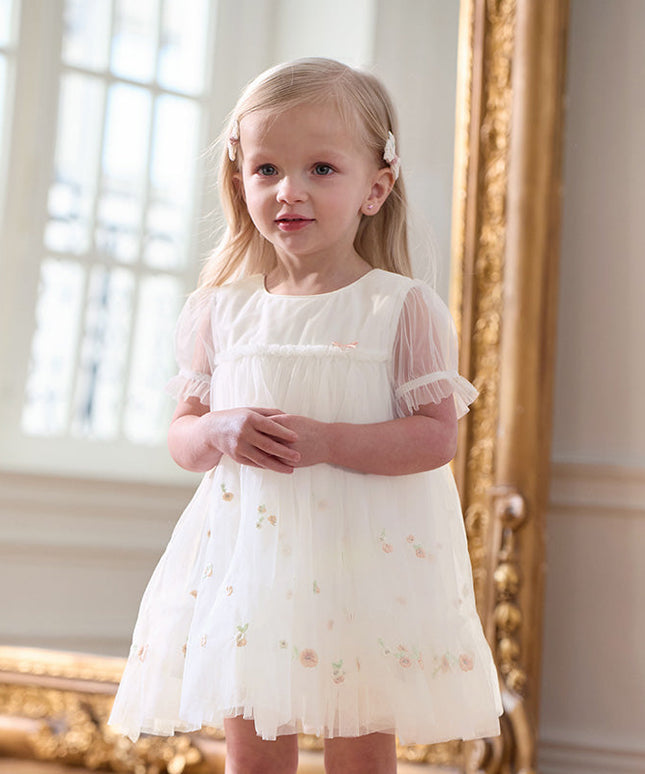 Girls Summer White Mesh Princess Dress