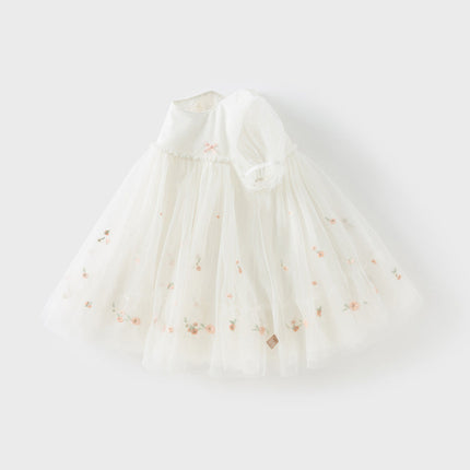 Girls Summer White Mesh Princess Dress