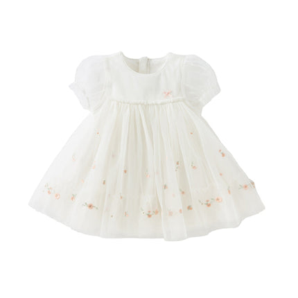 Girls Summer White Mesh Princess Dress