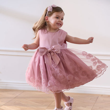 Girls Summer Sleeveless Purple Pink Birthday Mesh Dress