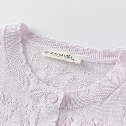 Kids Girls Summer Sweet Light Purple/White Soft Cotton Lightweight Cardigans
