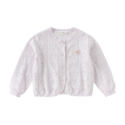 Kids Girls Summer Sweet Light Purple/White Soft Cotton Lightweight Cardigans