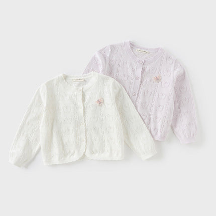 Kids Girls Summer Sweet Light Purple/White Soft Cotton Lightweight Cardigans