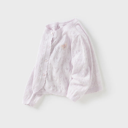 Kids Girls Summer Sweet Light Purple/White Soft Cotton Lightweight Cardigans