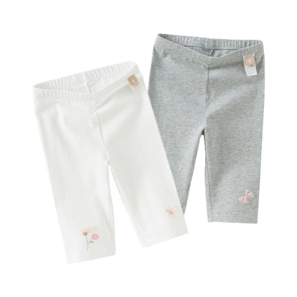 Toddler Girls Summer Breathable Cotton Grey/Beige Versatile Leggings