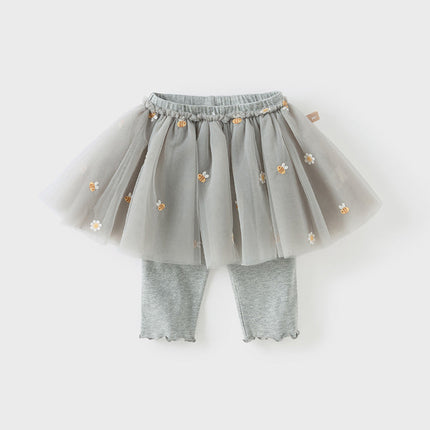 Toddler Girls Summer Floral Embroidered Mesh Skirt-style Pants