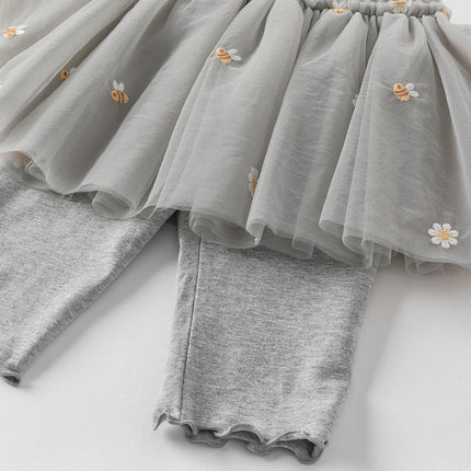 Toddler Girls Summer Floral Embroidered Mesh Skirt-style Pants
