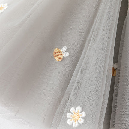 Toddler Girls Summer Floral Embroidered Mesh Skirt-style Pants