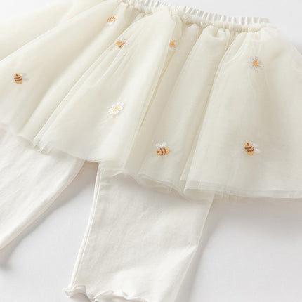 Toddler Girls Summer Floral Embroidered Mesh Skirt-style Pants
