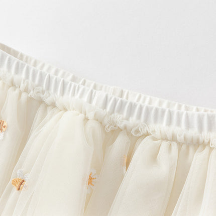 Toddler Girls Summer Floral Embroidered Mesh Skirt-style Pants