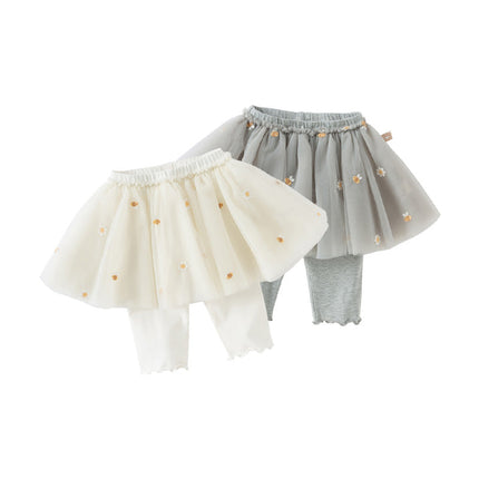 Toddler Girls Summer Floral Embroidered Mesh Skirt-style Pants