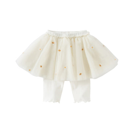 Toddler Girls Summer Floral Embroidered Mesh Skirt-style Pants