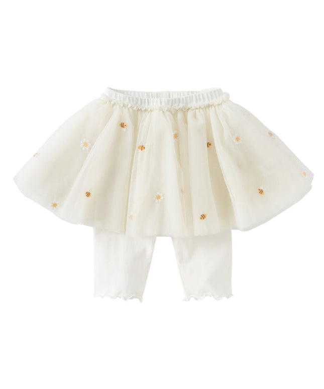 Toddler Girls Summer Floral Embroidered Mesh Skirt-style Pants
