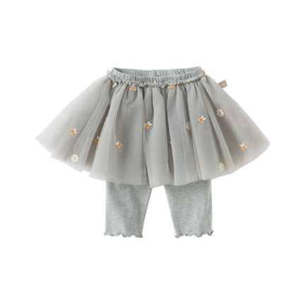 Toddler Girls Summer Floral Embroidered Mesh Skirt-style Pants