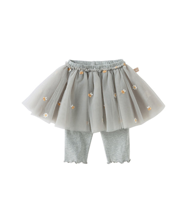 Toddler Girls Summer Floral Embroidered Mesh Skirt-style Pants