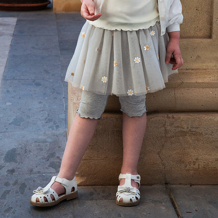Toddler Girls Summer Floral Embroidered Mesh Skirt-style Pants