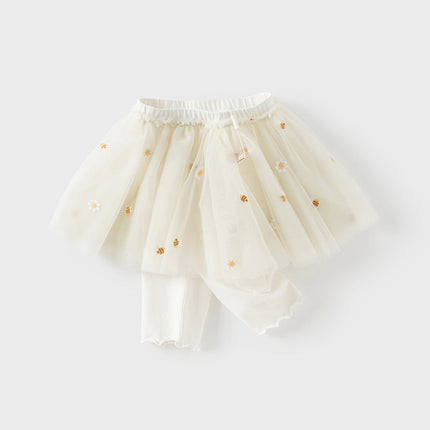 Toddler Girls Summer Floral Embroidered Mesh Skirt-style Pants