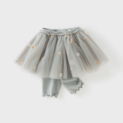 Toddler Girls Summer Floral Embroidered Mesh Skirt-style Pants