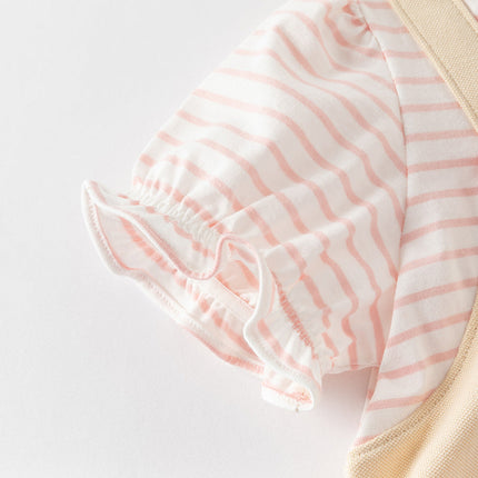 Toddler Girls Summer Cute Pink White Striped Fake Two Piece Dress