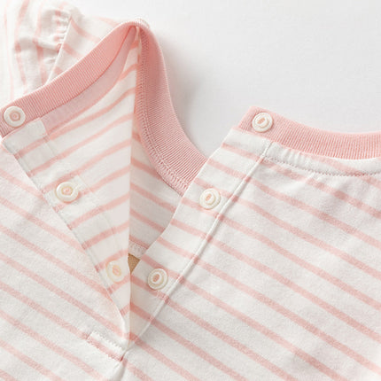 Toddler Girls Summer Cute Pink White Striped Fake Two Piece Dress