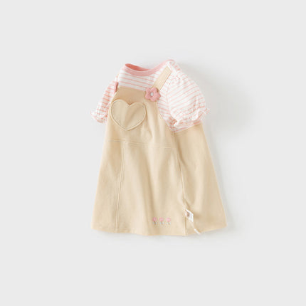Toddler Girls Summer Cute Pink White Striped Fake Two Piece Dress