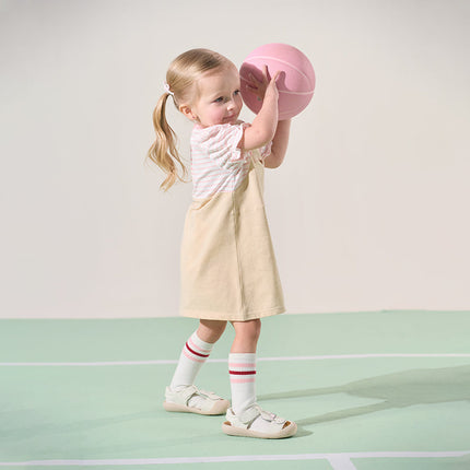 Toddler Girls Summer Cute Pink White Striped Fake Two Piece Dress