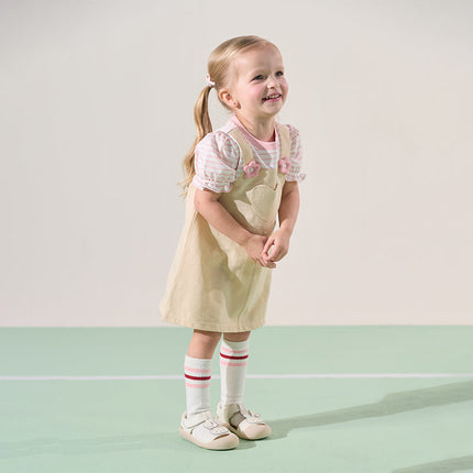 Toddler Girls Summer Cute Pink White Striped Fake Two Piece Dress