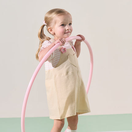 Toddler Girls Summer Cute Pink White Striped Fake Two Piece Dress